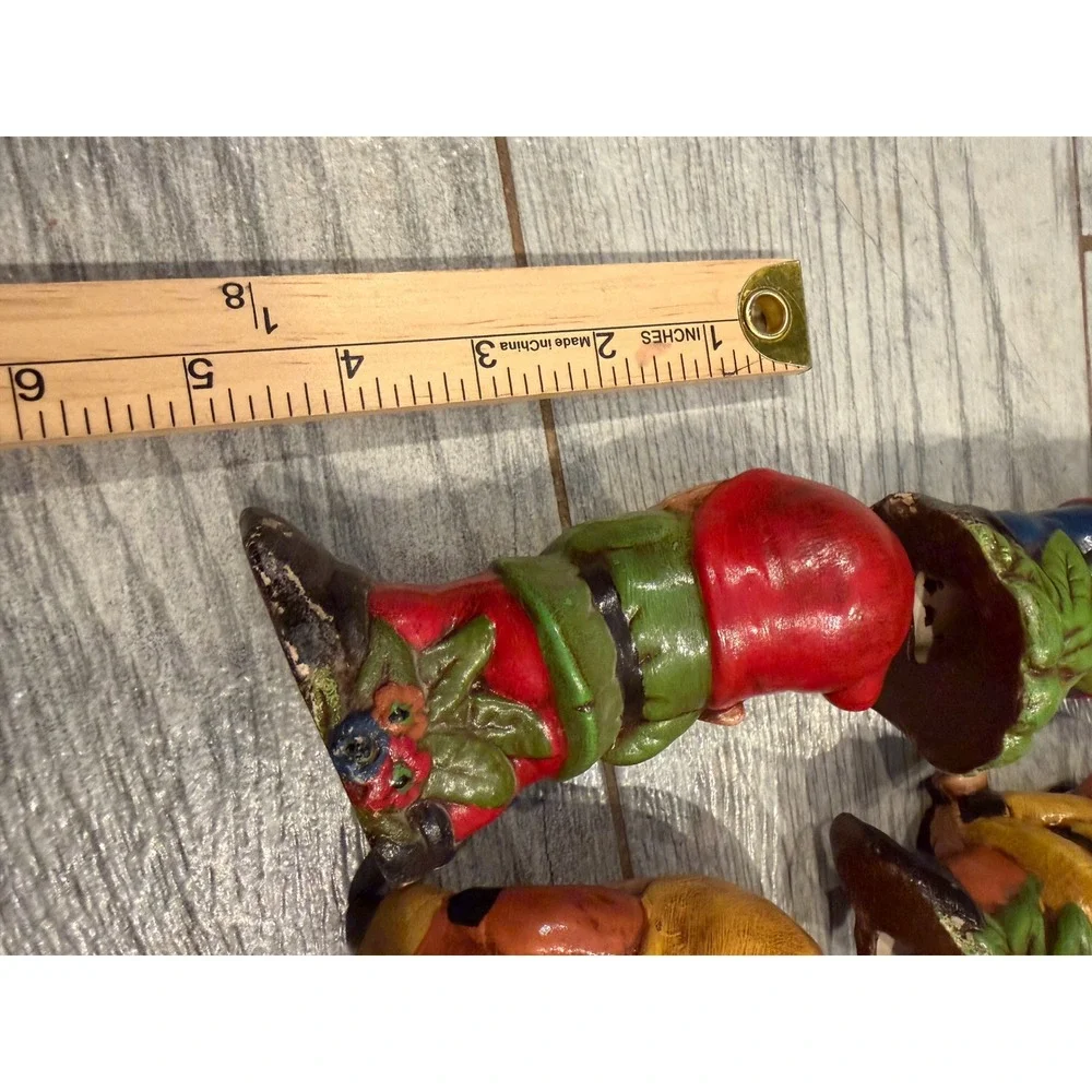Garden Gnome Figurines Hand Painted Ceramic Set of 4 Fairy 70s Retro Decor Art